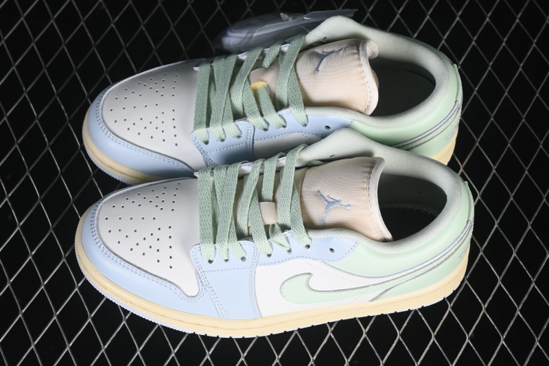 Nike Air Jordan 1 Low Retro Lifestyle Basketball Shoes with Light Blue Color Blocking - DC0774-108