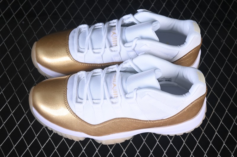 Nike Air Jordan 11 Low Retro Basketball Shoes with Metallic Gold Accents and Carbon Fiber Plate - AH7860-102
