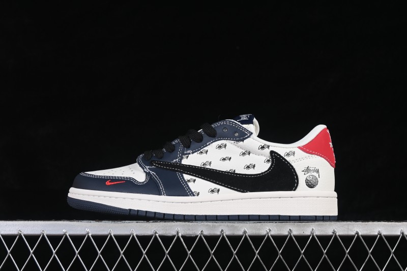 Nike Air Jordan 1 Low Stussy Collaboration Retro Basketball Shoes with Custom Printed Design - JW1188-170
