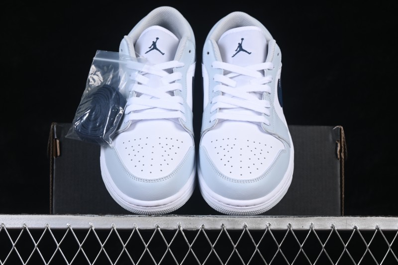 Nike Air Jordan 1 Low Retro Basketball Shoes with White Grey and Blue Accents - 553558-400
