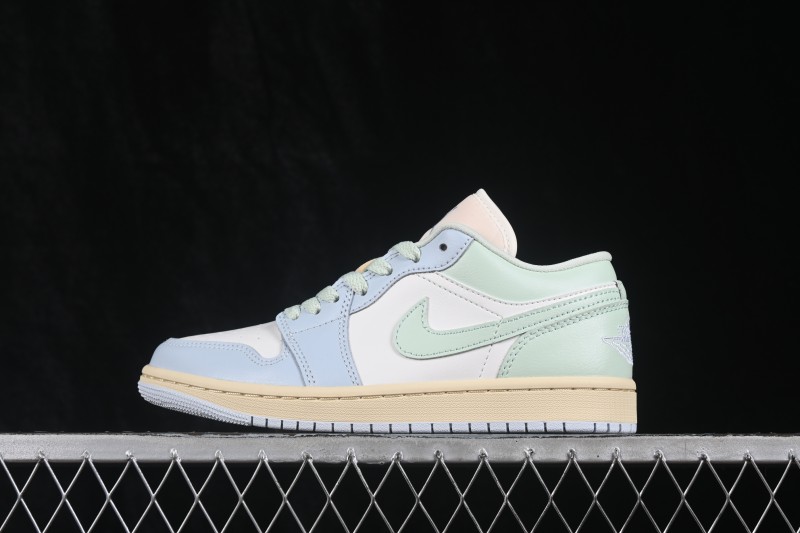 Nike Air Jordan 1 Low Retro Basketball Sneakers with Light Blue Color Blocking and Low-Top Casual Design - DC0774-108