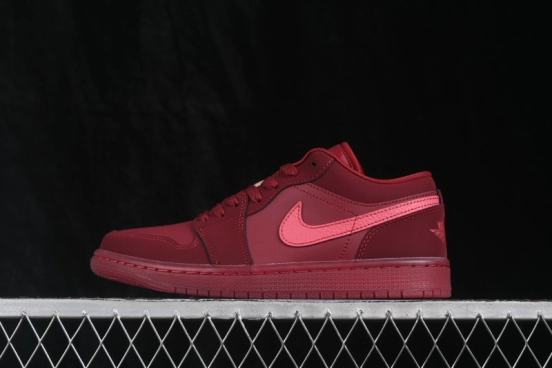 Nike Air Jordan 1 Low Retro Basketball Shoes with Gum Sole in Burgundy - IB7012-600