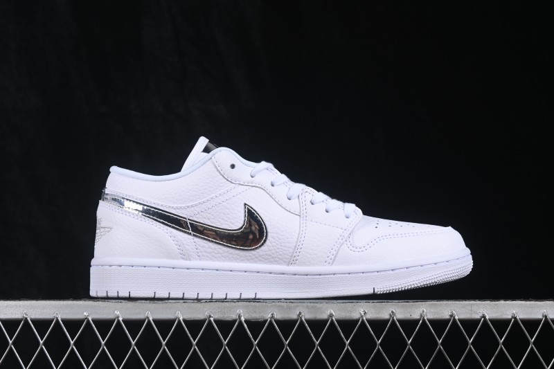 Nike Air Jordan 1 Low Retro Basketball Shoes with Silver Swoosh - IQ9381-100