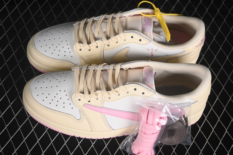Nike Air Jordan 1 Low OG Travis Scott Reverse Swoosh Premium Full-Grain Leather Sneakers - IQ7604-100