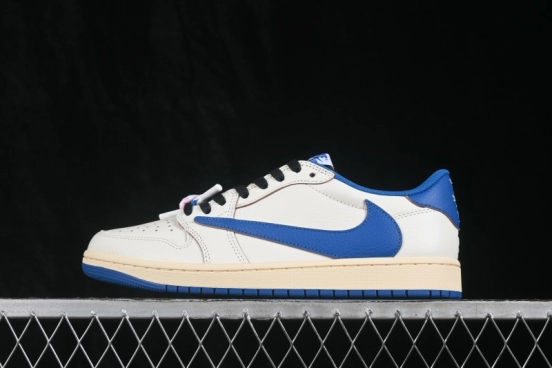 Nike Travis Scott x Air Jordan 1 Low OG Retro Sneakers with Reverse Swoosh Design - DM7866-104