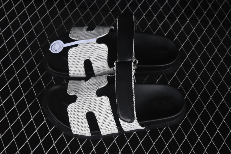 Hermes Chypre Sandals Women Flat Slide Slippers Gray Black - AJE5