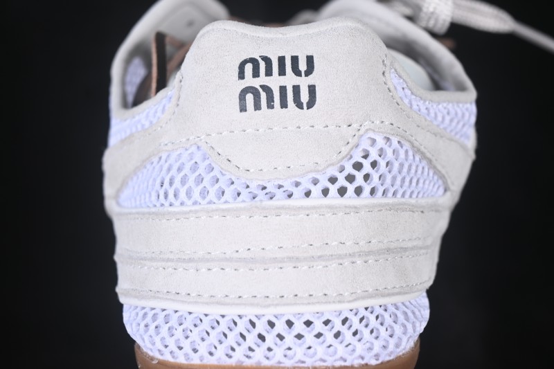 Miumiu Gymnasium 26s Spring Summer Runway Multi-Element Clash Round Toe Lace-Up Mesh German Trainer Shoes Leather