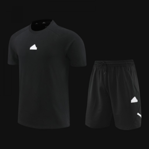 23/24 Adidas Black Cotton Short Sleeve Jersey+Shorts