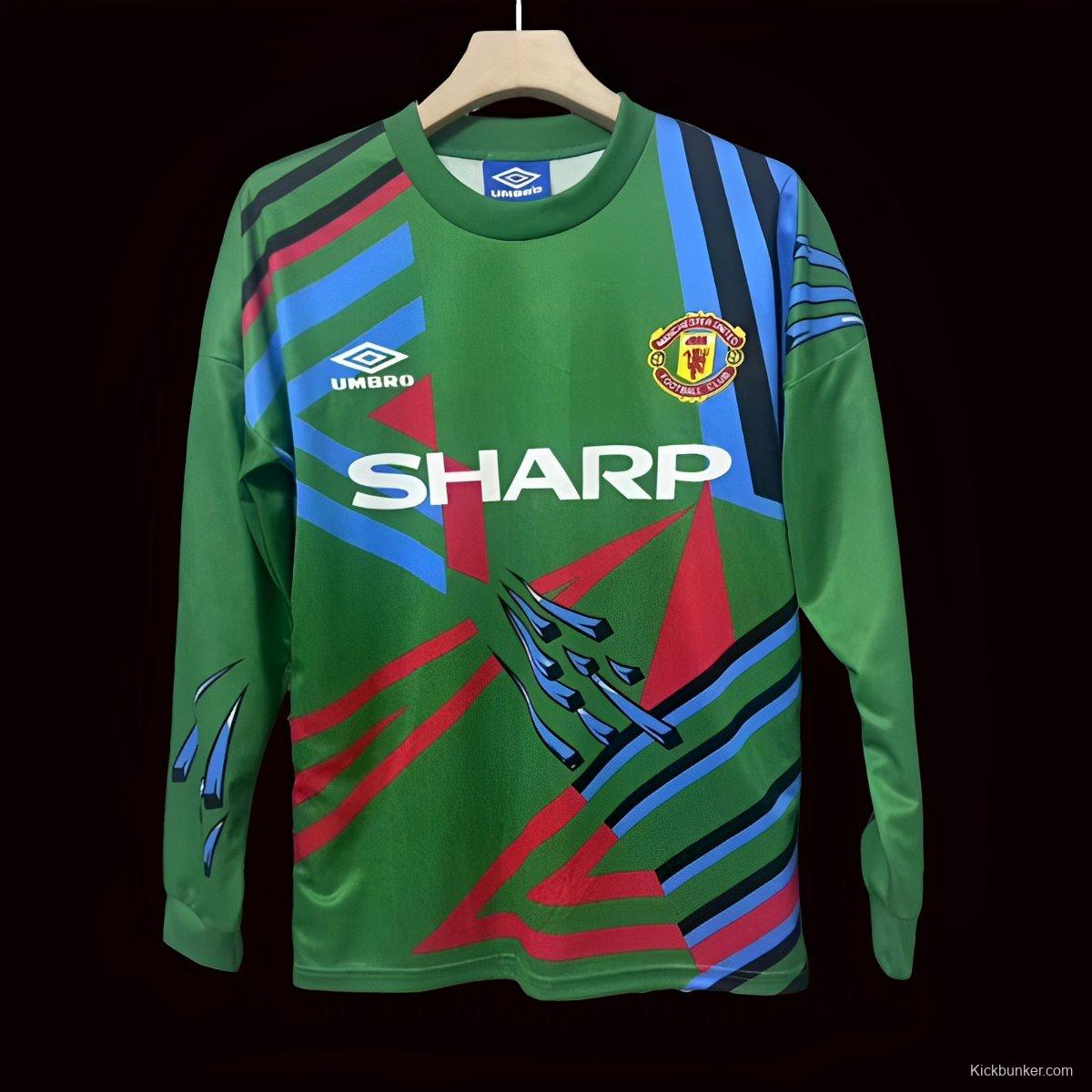 Retro 92/93 Manchester United Green Goalkeeper Long Sleeve Jersey