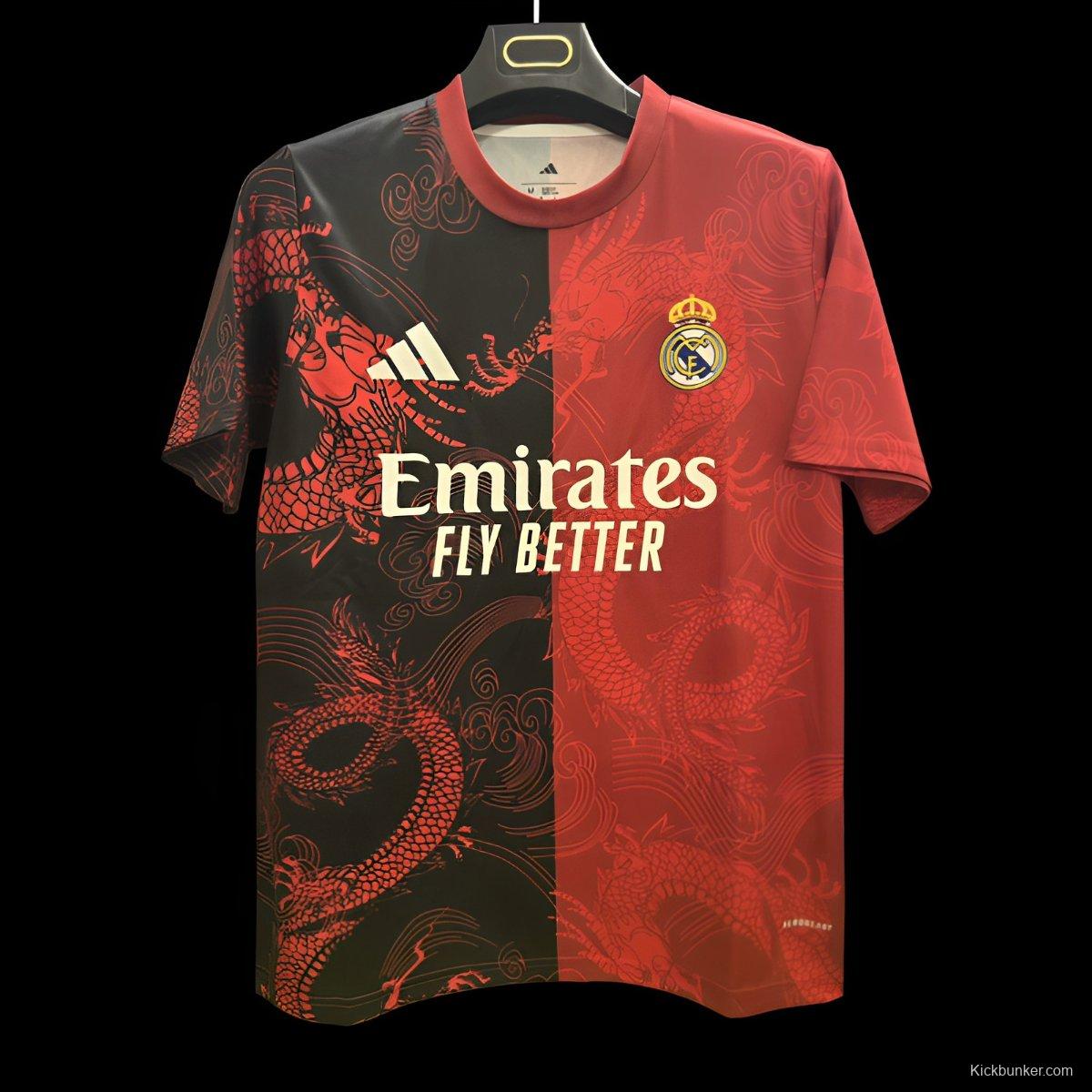 25/26 Real Madrid Red and Black with Split Dragon Design Jersey