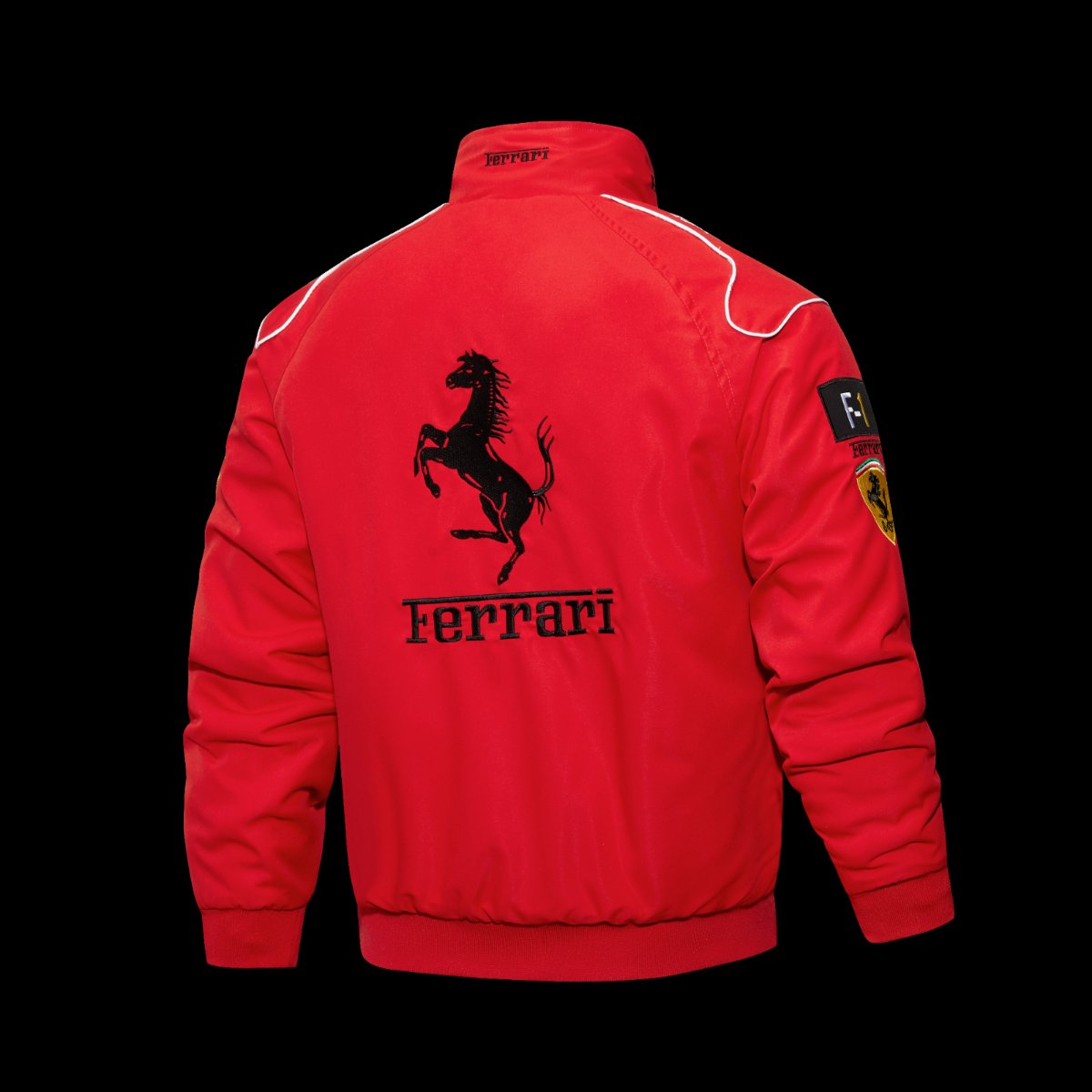 2026 Scuderia Ferrari F1 Team Red Racing Jacket with Black Stripe and Shell UPS Sponsor Logos