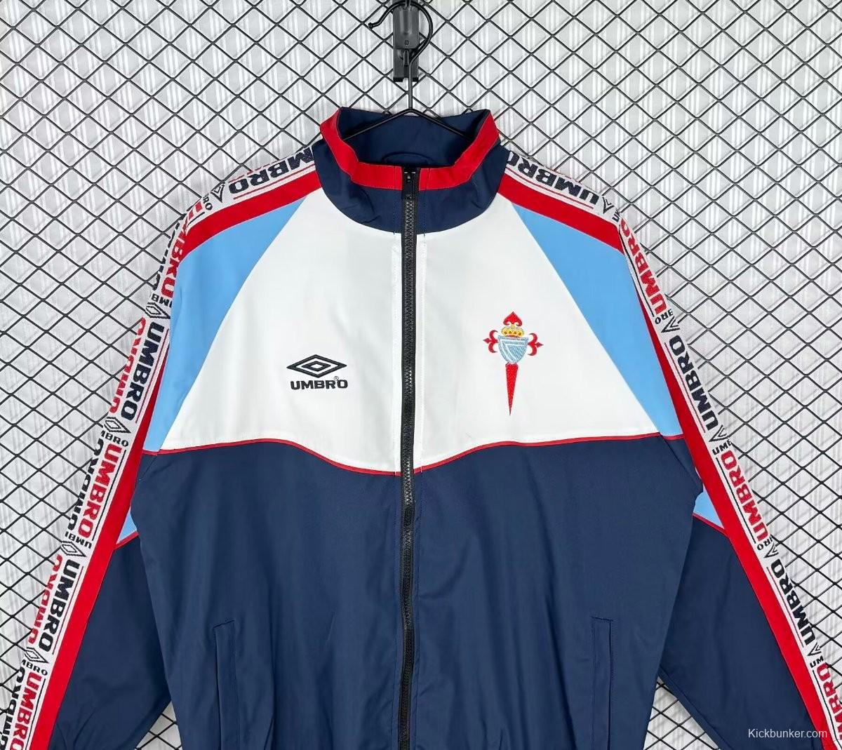 Retro 98/99 Celta Navy/White Full Zipper Windbreaker