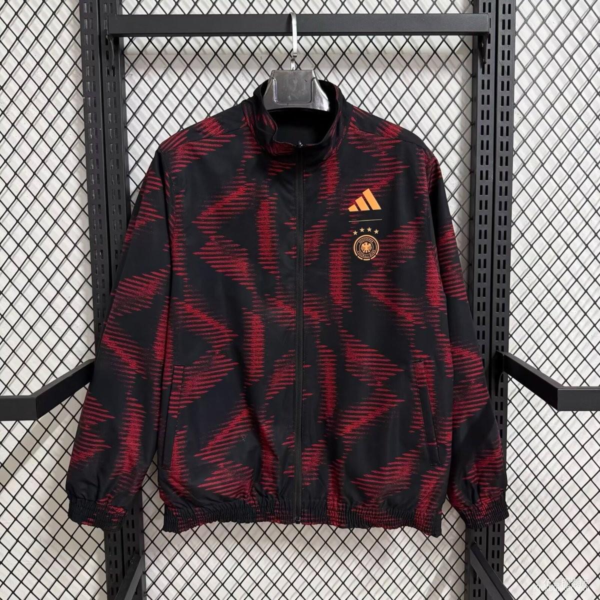 2025 Germany Black with Red Geometric Pattern Full Zipper Windbreaker