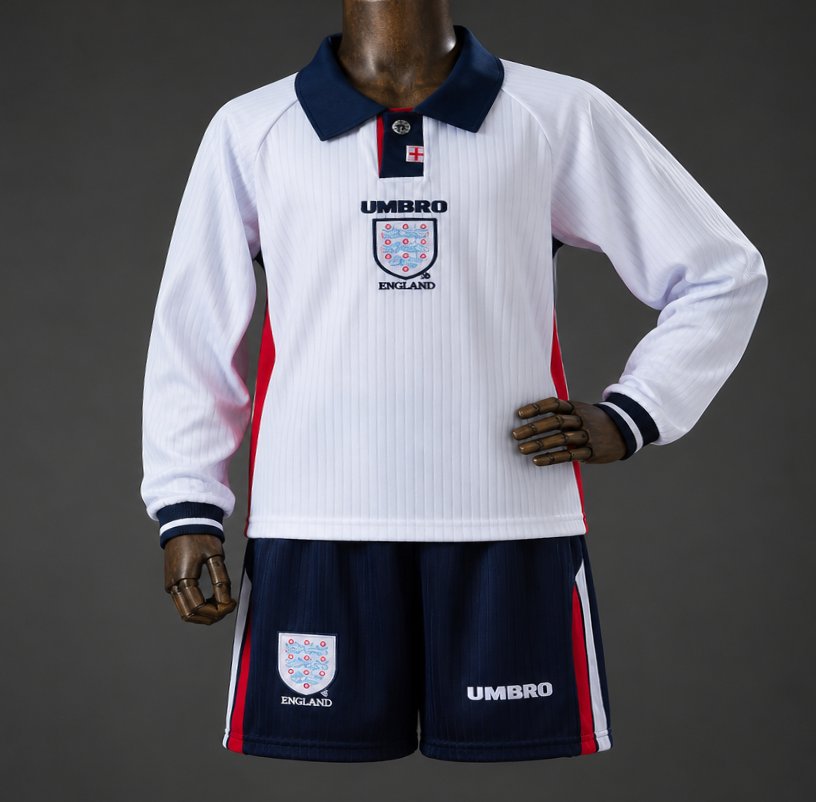 1998 Kids England Home Retro Long-Sleeved Kit Jersey Size 16-28