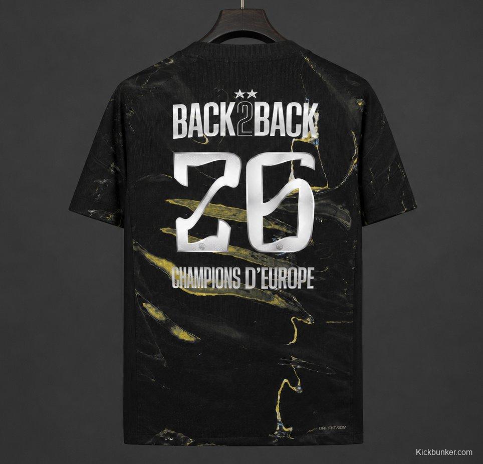 2 Stars 25/26 PSG × Jordan Brand Third Black Jersey With Champions of Europe 2026 Printing