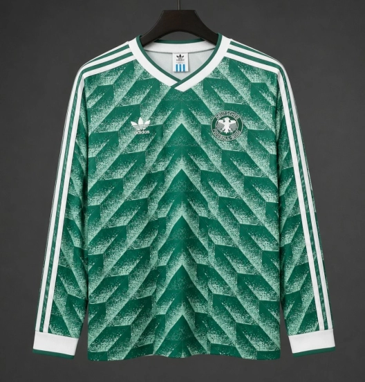 Retro 1990 West Germany Green Long Sleeve Away Jersey