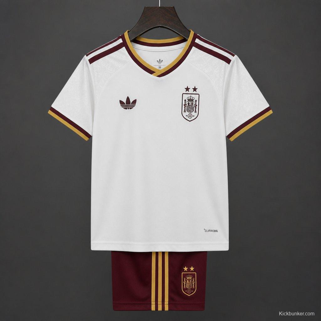 2 Star 2026 Kids Spain Away White Jersey With Champion Patch