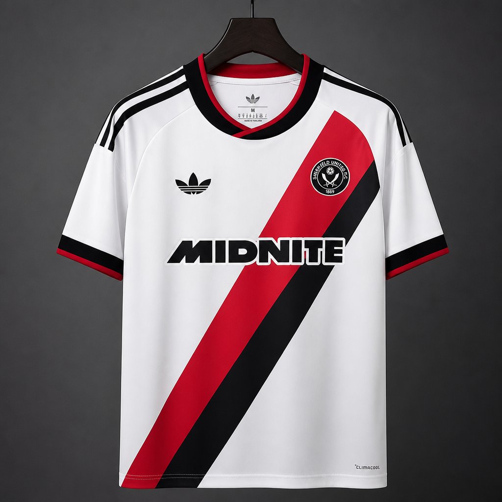 26/27 Sheffield United White with Red & Black Diagonal Stripe Away Jersey