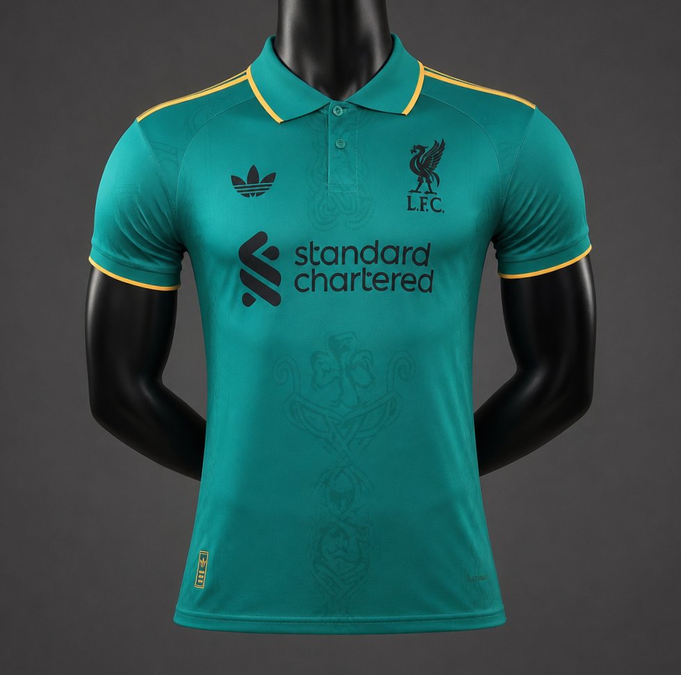 Player Version 26/27 Liverpool Green with Gold Trim Casual Retro Jersey